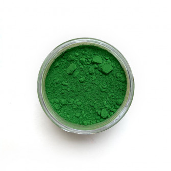 Cadmium Green pigment in a 15ml jar.