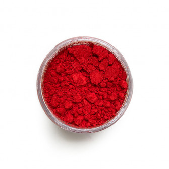 Cadmium Red pigment in a 15 ml jar.