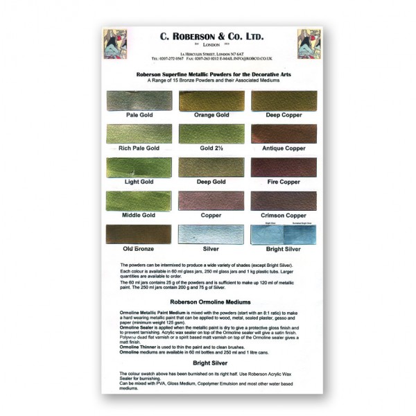Roberson Bronze Powders Chart - Metallic Powders - Gilding ...