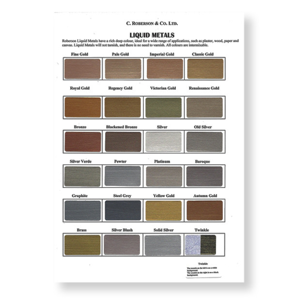 roberson liquid metal original colour chart imitation metal paint color chart