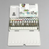 Schmincke Horadam Aquarell Set, 12 x 5 ml Tubes, 12 Empty Half Pans, Enamelled Metal Box